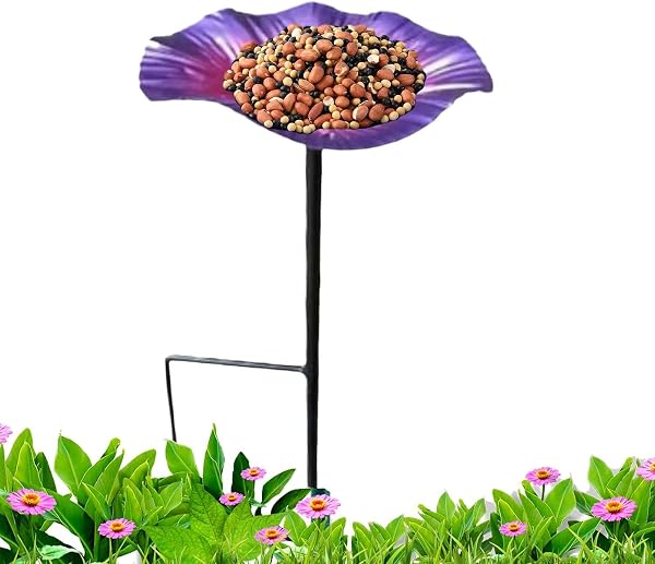 Vaschetta Per Uccelli Da Giardino - Vaschetta Per Uccelli In Metallo Con Pali Da Giardino | Stazioni Di Irrigazione Per A-pi A Forma Di Fi-ore Resistenti Alle Intemperie Per Patio, Prato (Viola) - 4
