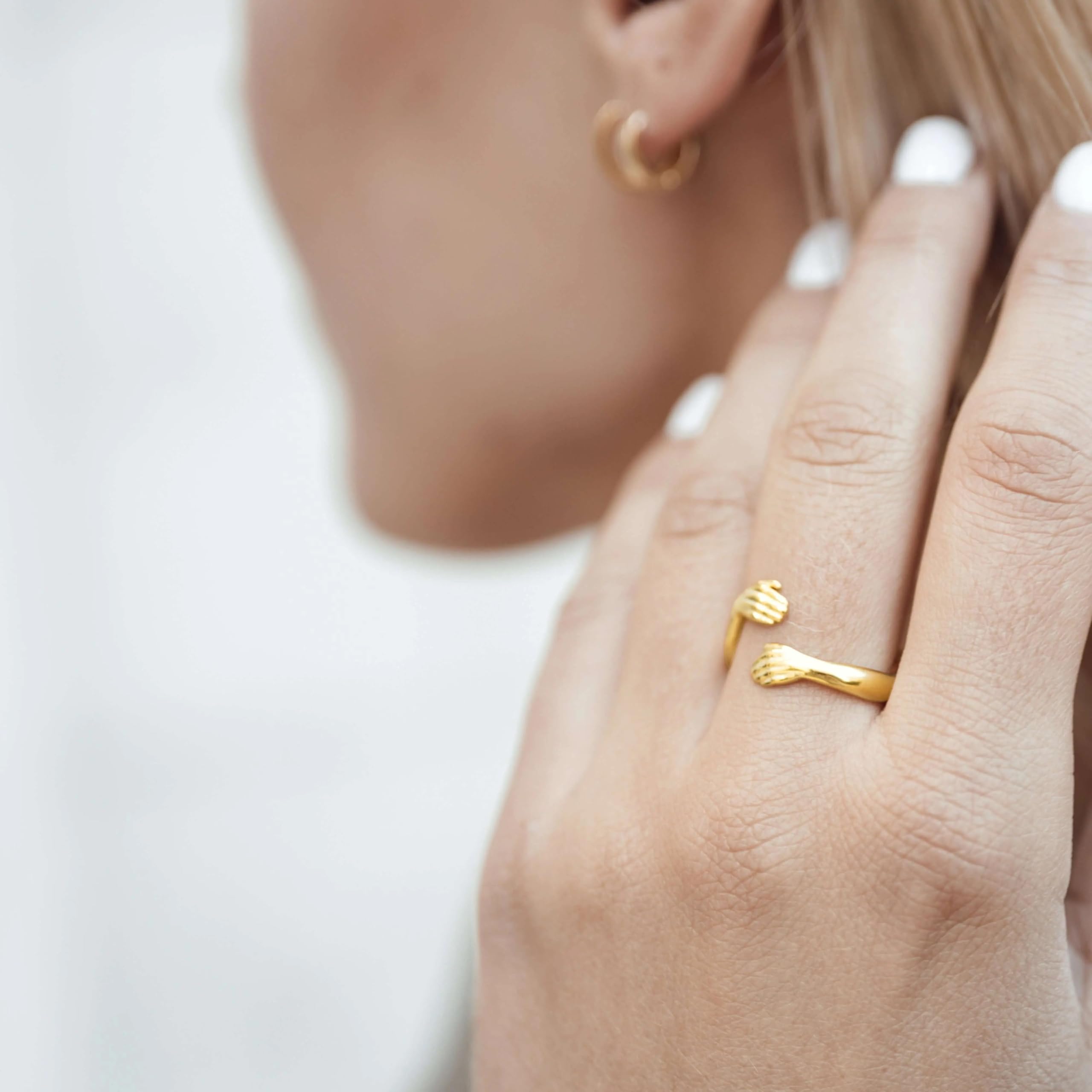 Gold Umarmender Ring, Gold Offener Ring, Vergoldet Hug Ring, Verstellbarer Ring, Umarmungsring 925 Sterling Silber, Geschenk für Sie