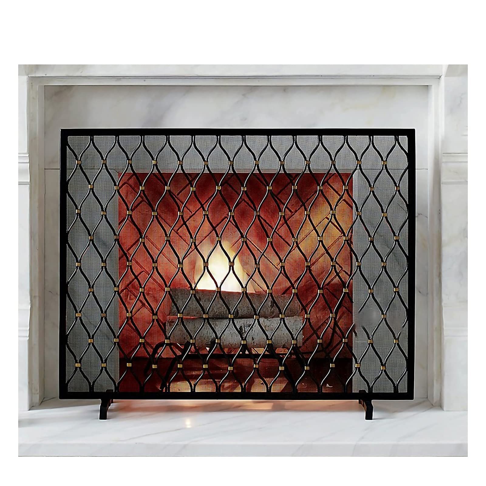 Parafiamma per Camino in Ferro a Pannello Singolo, parafiamma autoportante Robusta Struttura in Ferro battuto, cancello parascintille con Rete Metallica Decorativa (Nero 98 x 23 x 78 cm) Needed
