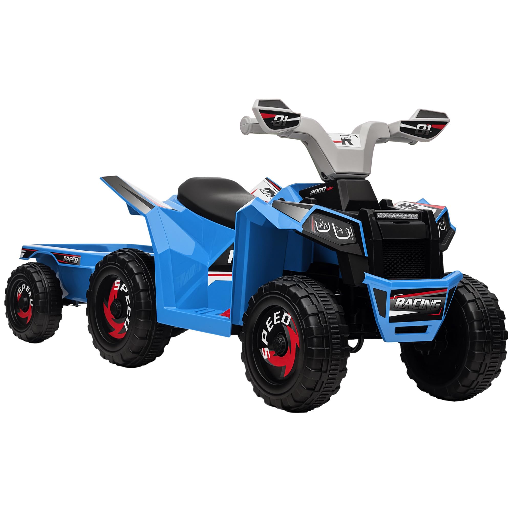 HOMCOM Electric Quad Bike, 6V Kids Ride On All-Terrain with Back Trailer for Ages 18-36 Months - Blue — image 1