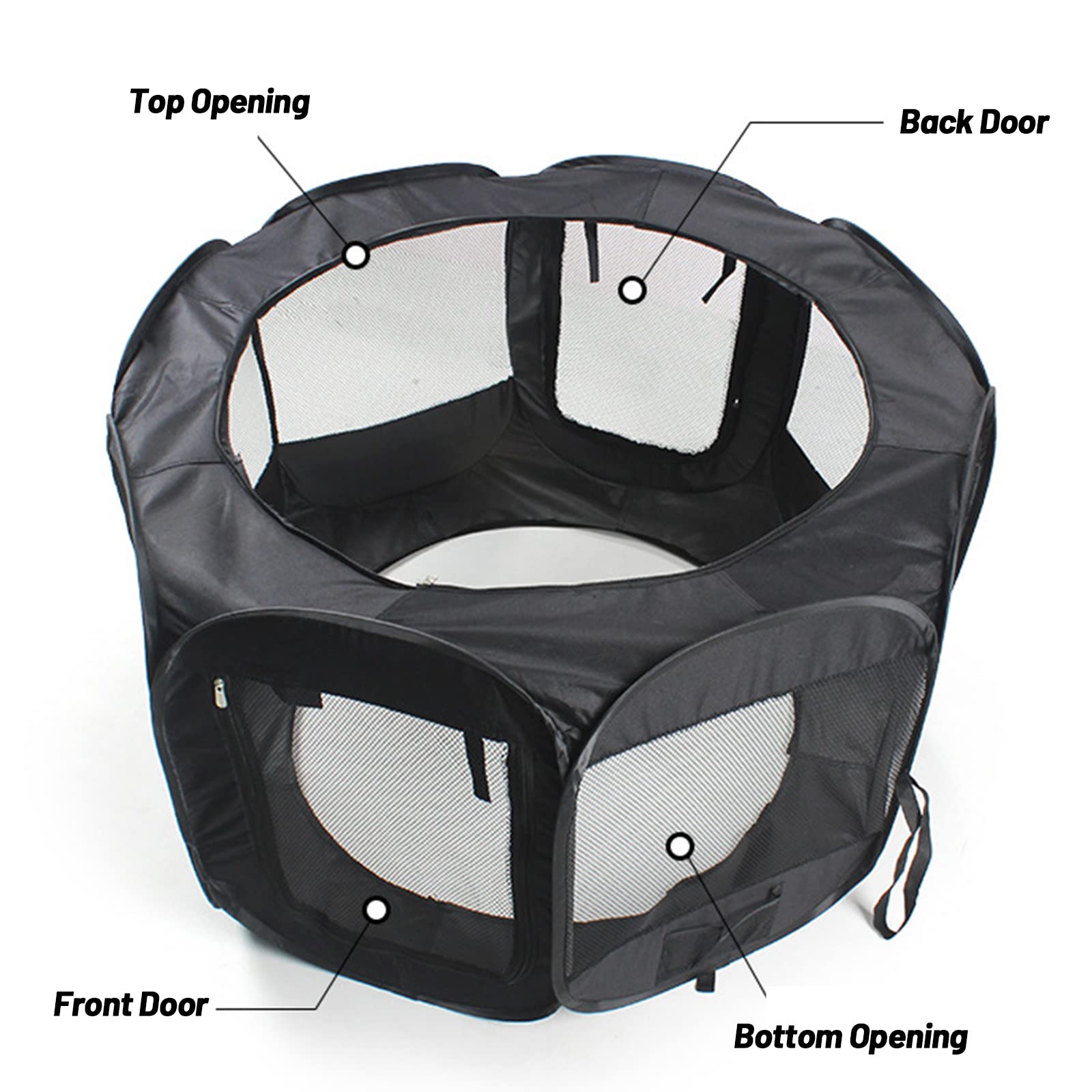 Tienda De Campaña Portátil Plegable Para Mascotas, Parque De Juegos Para Mascotas, Parque Para Perros,Parque De Juegos Octogonal Para Perro, Gato, Conejo Con Cuenco De Viaje Plegable,Negro