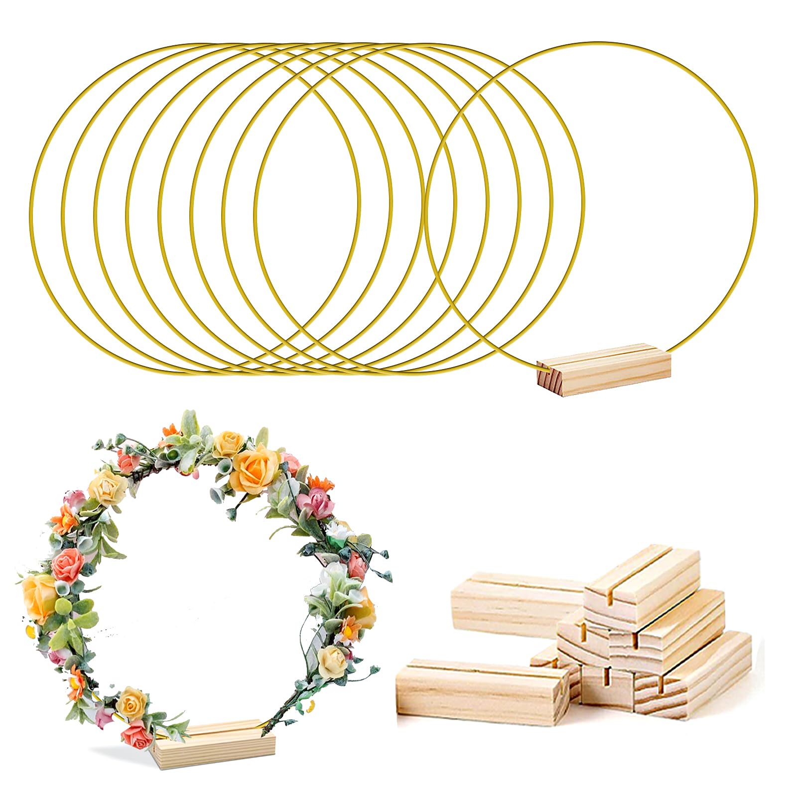 8 anillos de metal para manualidades, 40 cm, centros de mesa, anillos de macramé con soporte para tarjetas de madera, manualidades, atrapasueños para decoración de corona de boda y colgante de