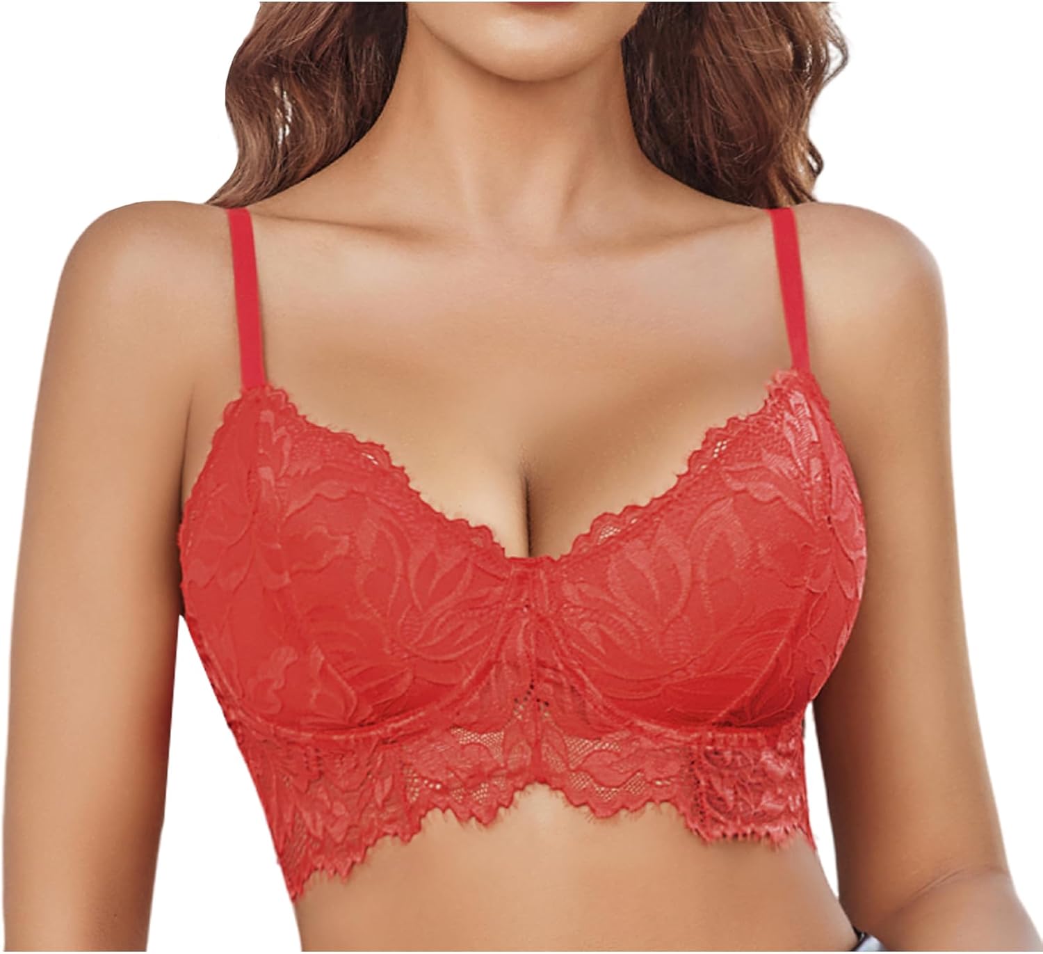 Avidlove Sexy Bras for Women Lace Bralettes with Underwire Push Up Bra Red Lace Bralette(Red,Large)