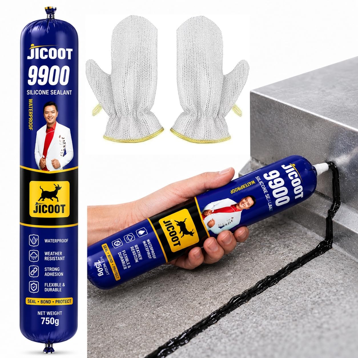 Waterproof Silicone Sealant 750g with Protective Gloves | Crack Filling Glue, Concrete Crack Filler & Roof Leak Repair Adhesive | Multi-Surface Sealant for Glass, Metal, Wood, Tiles & Water Tank (1)-image-12