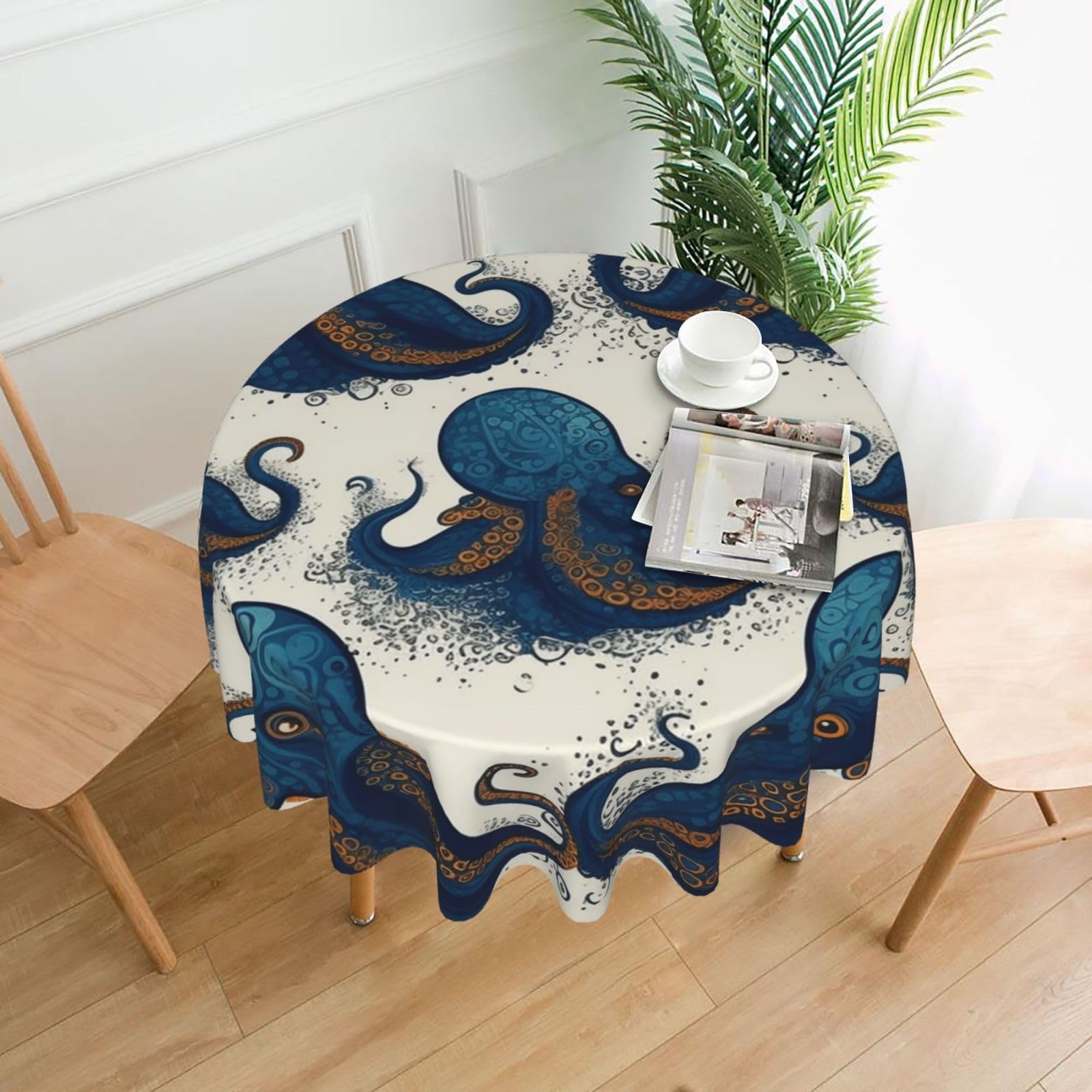 FodPand Tentacles Octopus Tablecloths for Round Tables 60 Inch - Reusable Washable Dining Table Clothes - Stain and Wrinkle Resistant Decorative Fabric Table Cover for Wedding Party