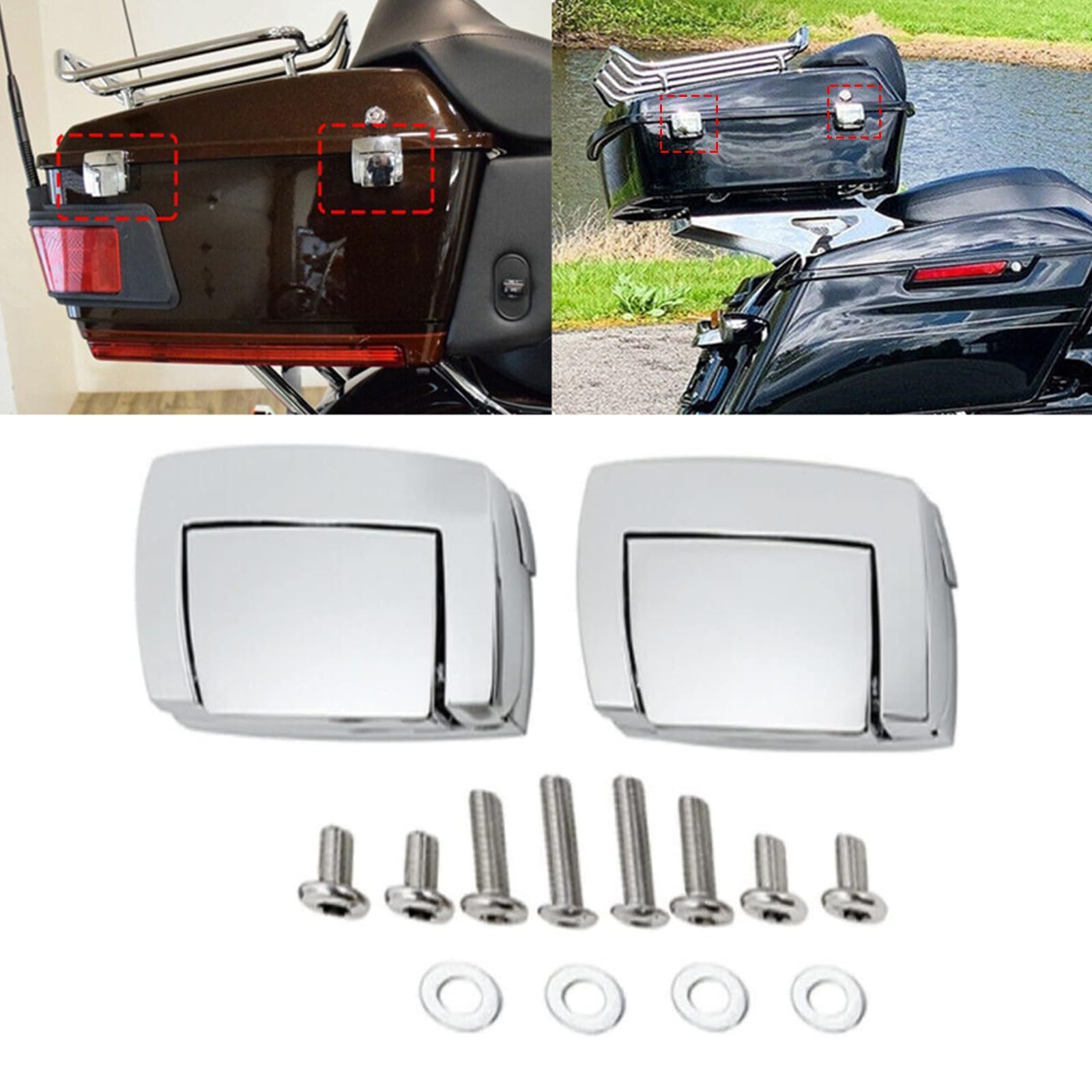 Compatibile con Harley-Davidson Road Chrome Razor Chopped Trunk Latches dal 1997 al 2013, lucchetto posteriore per bagagliaio, facile installazione in 5 minuti, cromato
