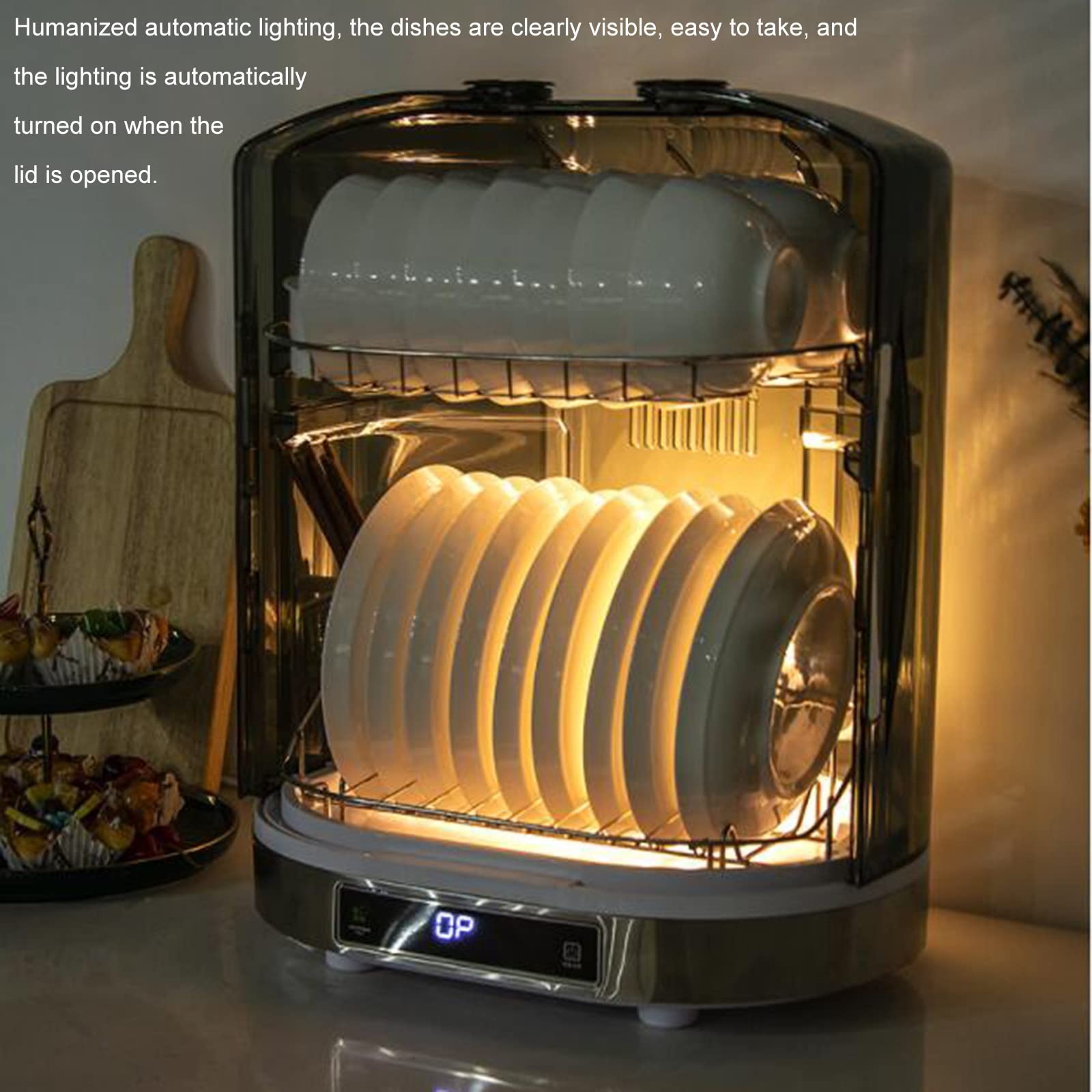 Gabinete de desinfección de cocina, esterilizador vertical de 55 litros con función de secado e iluminación para una limpieza sin esfuerzo de utensilios de cocina