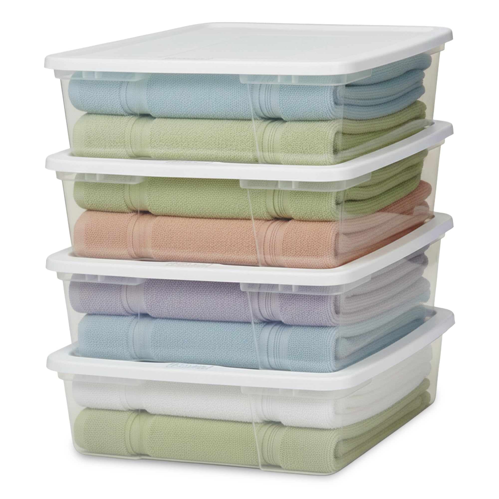 HOMZ Snaplock, Large Clear Plastic Storage Organizer Bins w/Lids, 4 Pack