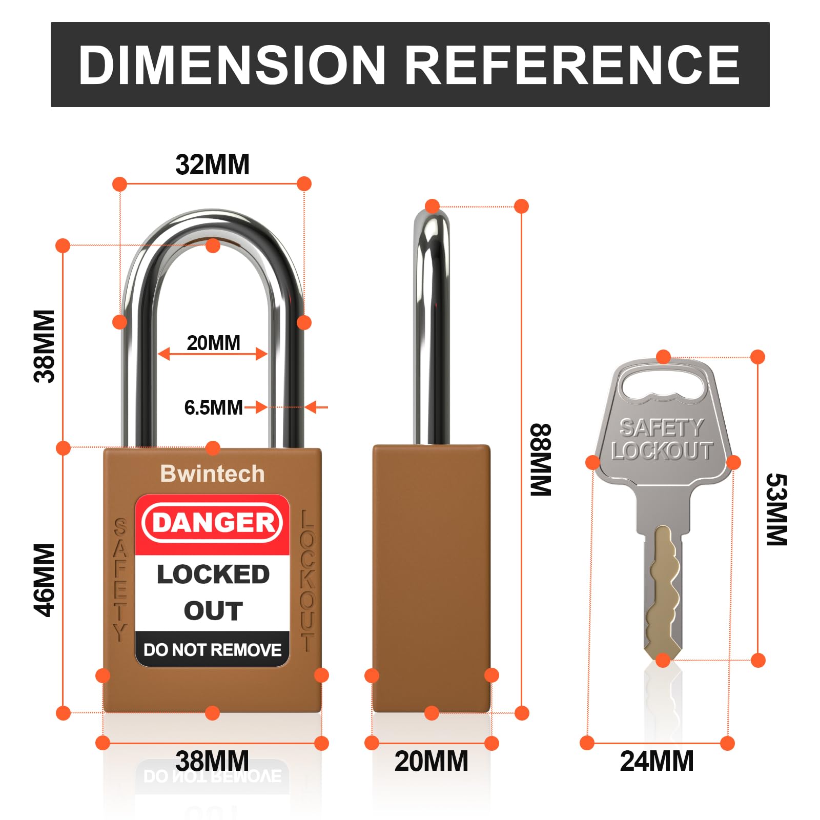 Bwintech 2 Pcs 38MM Keyed Different Brown Safety Padlock Lockout Tagout Lock for Lock Out Tag Out Stations and Devices - Image 2