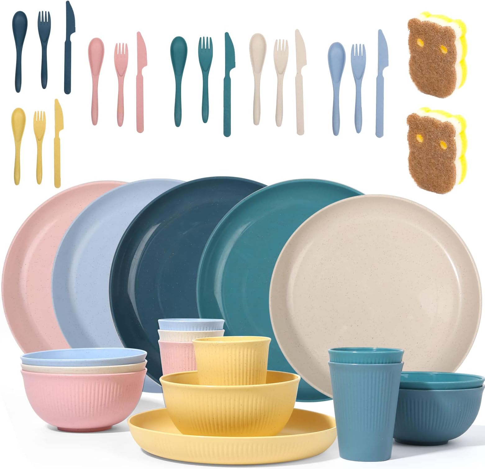 afcevnlb 24 Piece Wheat Straw Square Dinnerware Sets for 4