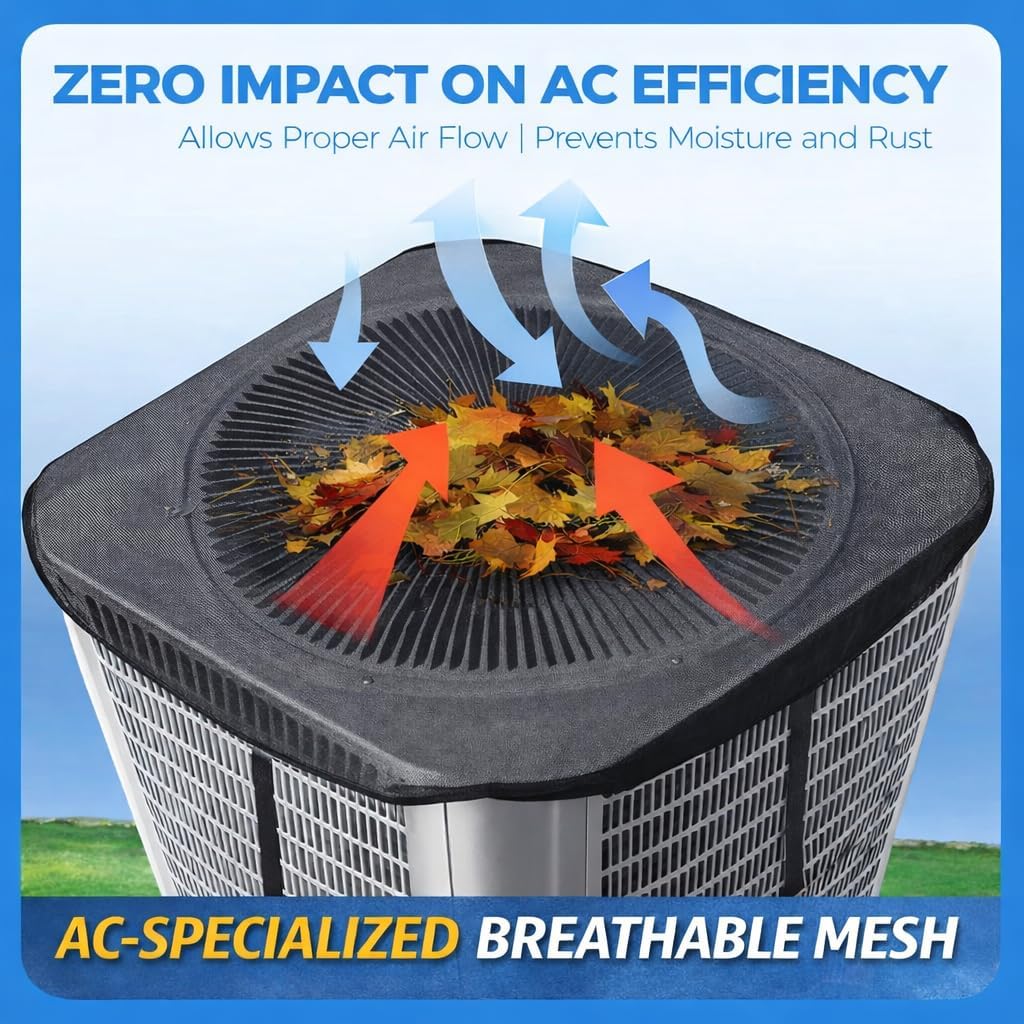 JIFTOK 2Pcs Central Air Conditioner Covers for Outside Units 40'' x 40'', Breathable AC Mesh Cover Protector Outside Unit, Durable AC Cover for Vent & Heater Unit, Top Universal Defener for All Season