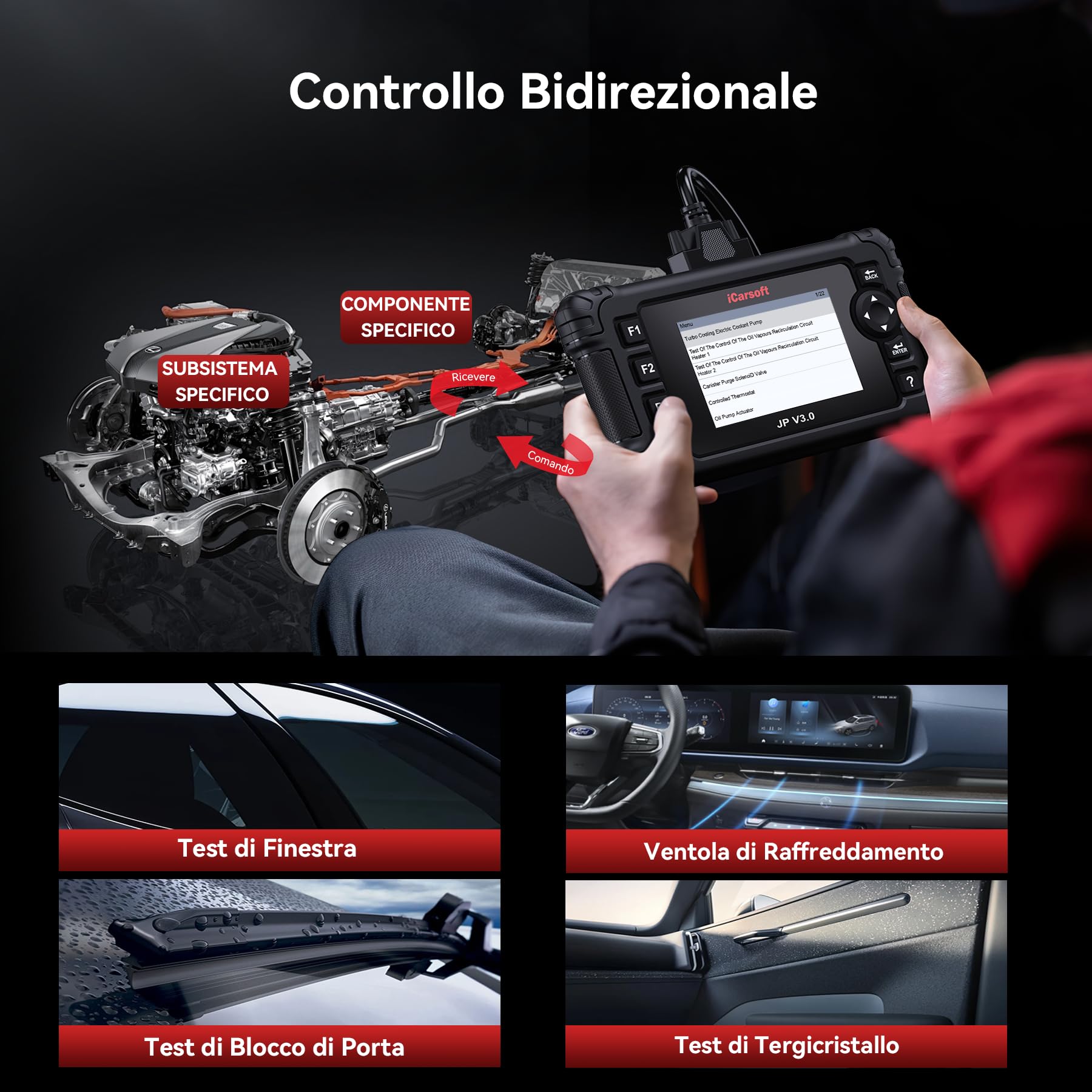 iCarsoft JP V3.0 OBD2 Auto Diagnostica per Toyota/Honda/Mitsubishi/Suzuki/Mazda/Hyundai, Diagnosi Auto in Italiano per Tutti i Sistemi, 47 Servizi, Test Bidirezionale, Auto VIN, Aggiornamento a Vita