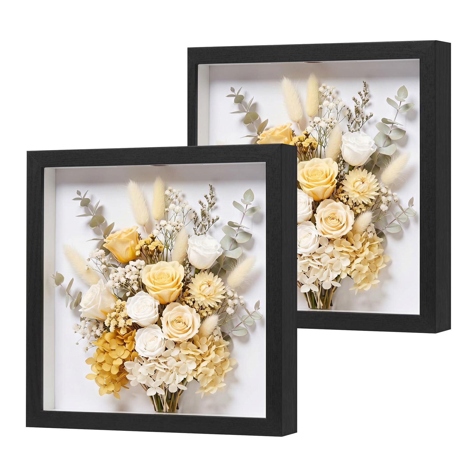 EUGAD Shadow Box Frame, 2 pack 12x12 in (30x30 cm) Deep Picture Frame, for Objects Up to 3 cm Thick, with Slot and PS Front, MDF Made, Freestanding/Wall Hanging, for Photos, Crafts, Medals, Black