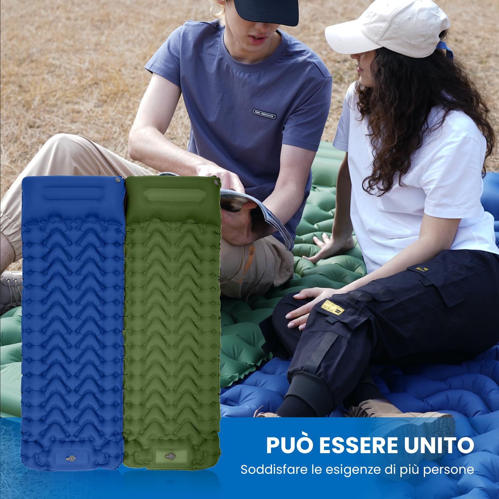 KingCamp materassino campeggio con pompa a pedale, materasso gonfiabile singolo con cuscino，ultraleggero materassino autogonfiante, per campeggio, escursionismo, backpacking, trekking