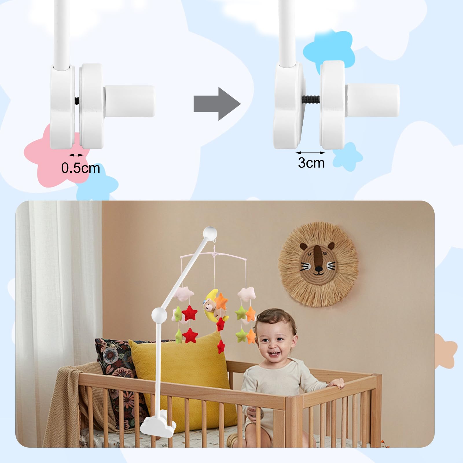 Supporto mobile per lettino, girevole a 360°, supporto mobile per fasciatoio in legno, supporto mobile per appendere campanelli a vento, giocattolo nella cameretta dei bambini, gancio mobile per