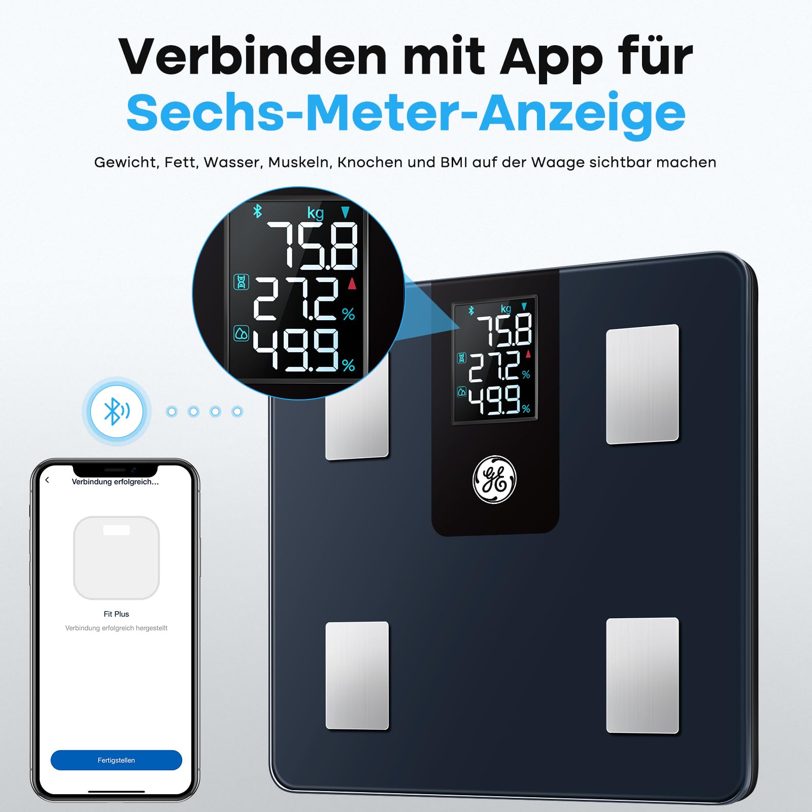 Bilancia Intelligente GE Per Grasso Corporeo E Massa Muscolare, Bluetooth, Display LCD, Compatibile Fitbit - 2
