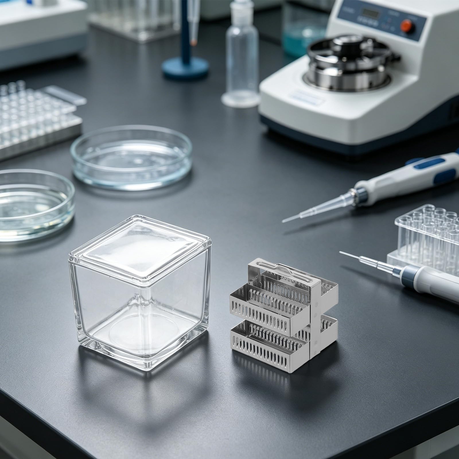 Szklany pojemnik Coplina: laboratoryjny pojemnik do barwienia 30 preparatów z pokrywką – szklany Coplina do barwienia mikroskopowego do badań histologicznych i patologicznych