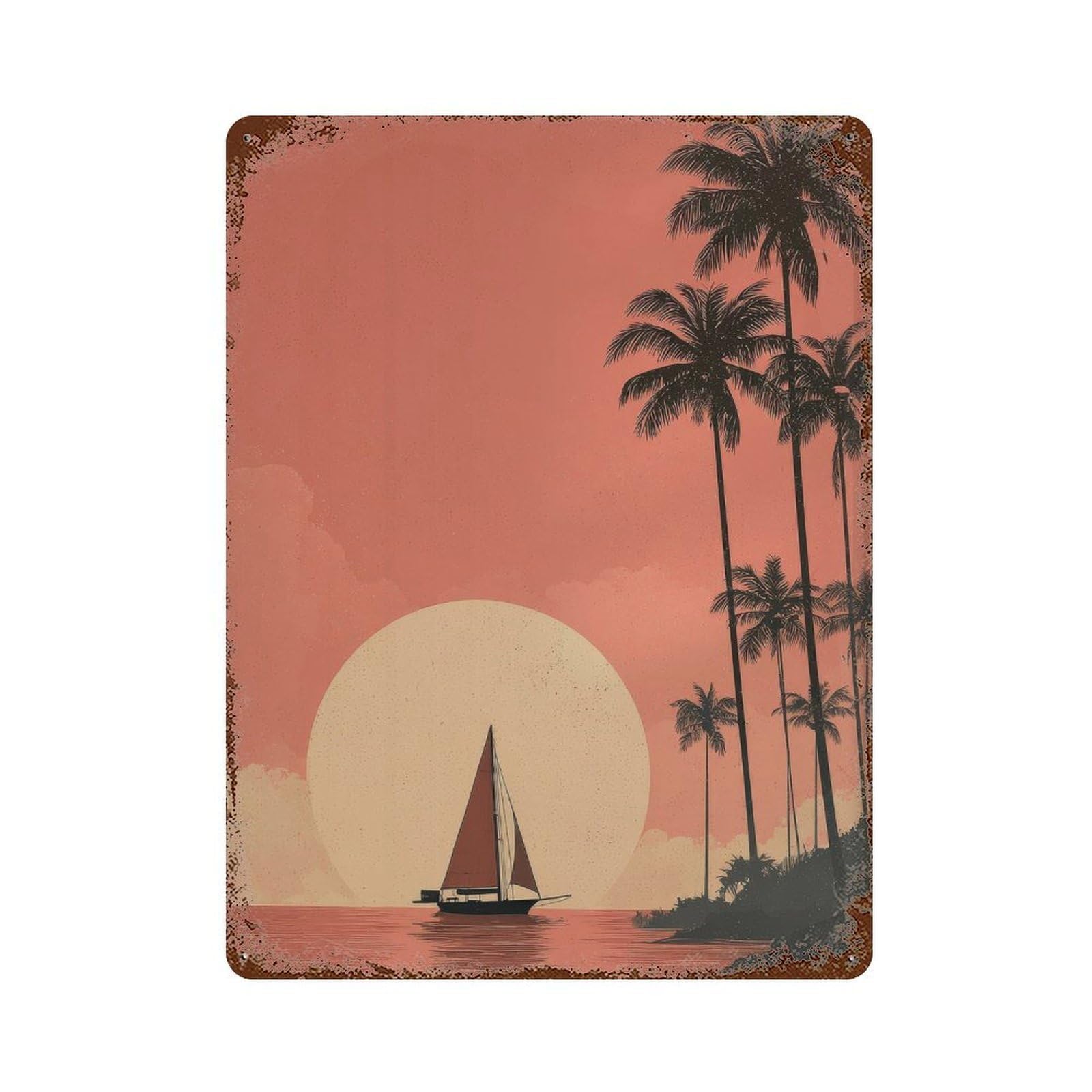 xiaoxiaoshen Sailboat At Sunset. Minimalist Retro Wall Decor Art Metal Tin Poster Modern Home Decor Art Home Bar Shop Decorations Vintage Sign 40x30cm