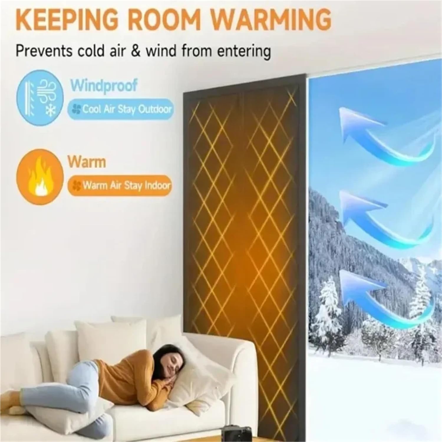 Thermal Insulated Blackout Curtains Door Curtain Windproof Thickened Screen Auto Closing(Brown,90x210cm)