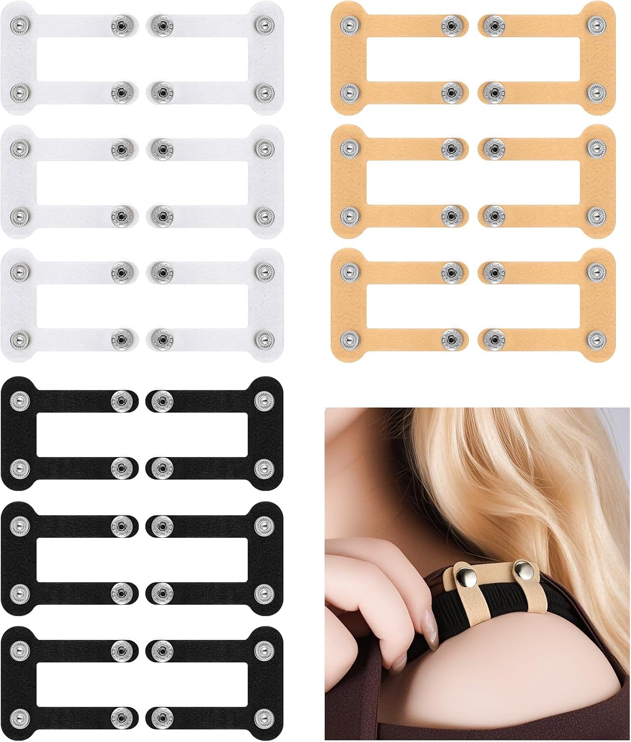 18 Pcs Bra Strap Holders for Slipping Black Gray Skin Color