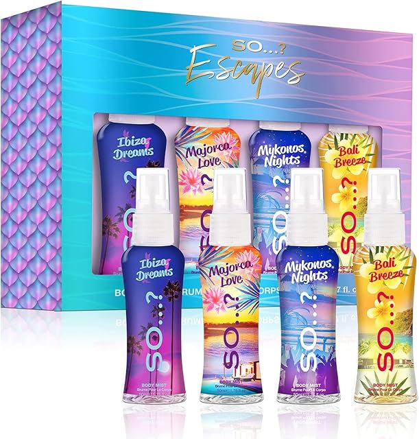 So? Summer Escapes Womens Gift Sets Bundle, Body Mist Fragrance Spray (4x50ml)