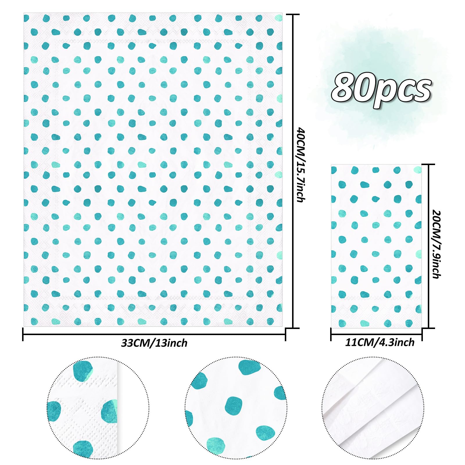 Whaline Lot de 80 serviettes en papier jetables 3 plis pour invités, fête de mariage, décoration de table, bleu sarcelle
