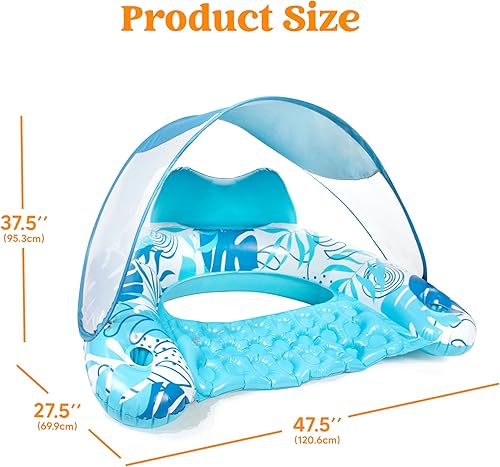 Miniatura 6 de Sloosh Flotadores de piscina con toldo para adultos, sillas de piscina XL con portavasos y sillas flotantes para adultos, flotadores inflables de