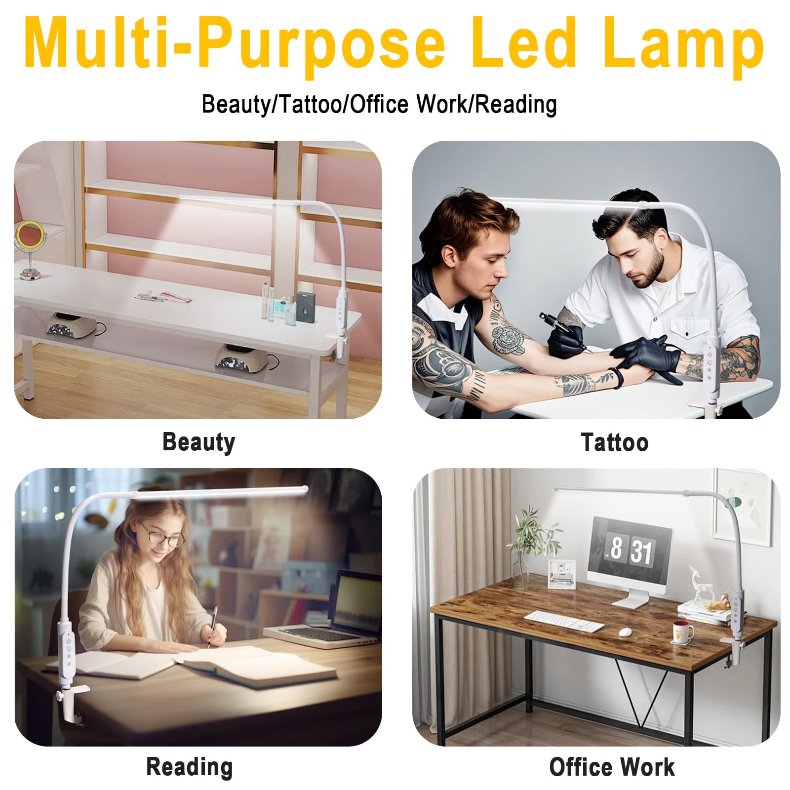 CGBE 60cm Lampada da Tavolo per Unghie LED 18W per Onicotecnico | 360° Flessibile Lampada da Scrivania, Tocca Controllo, 3 Modalità 5 Luminosità Dimmerabile per Manicure Lettura Studio Lavoro