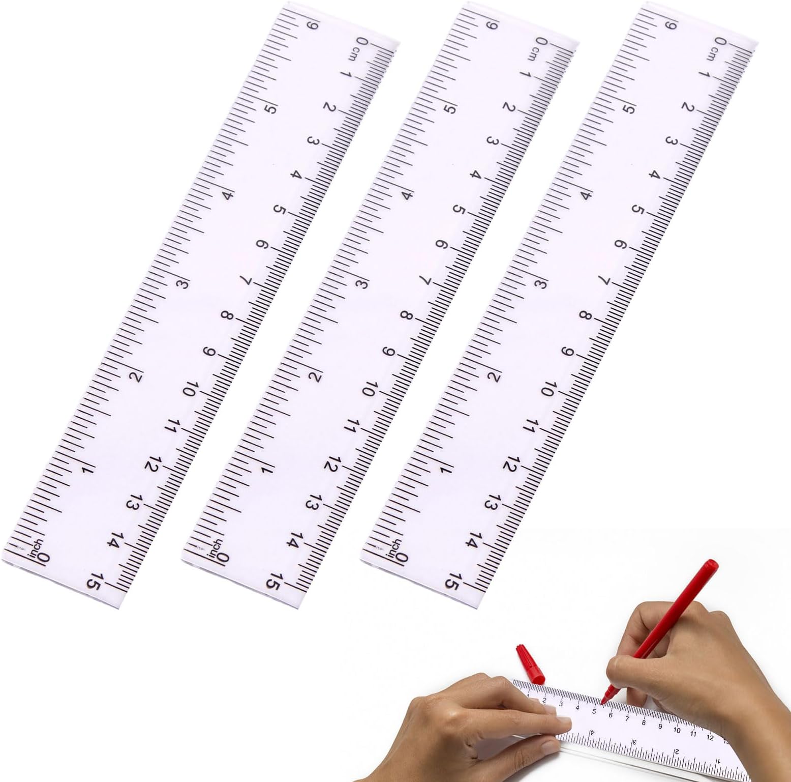 3 Pack 15cm Rulers Clear Plastic Rulers Plastic Ruler Set Small Shatter Resistant Kit Durable Metric Transparent Shatterproof Straight Measuring Tool for Student School Office Classroom 15cm*3cm*1.6mm