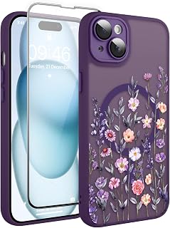 Magnetic for iPhone 15 Case with Screen Protector, Dark Purple