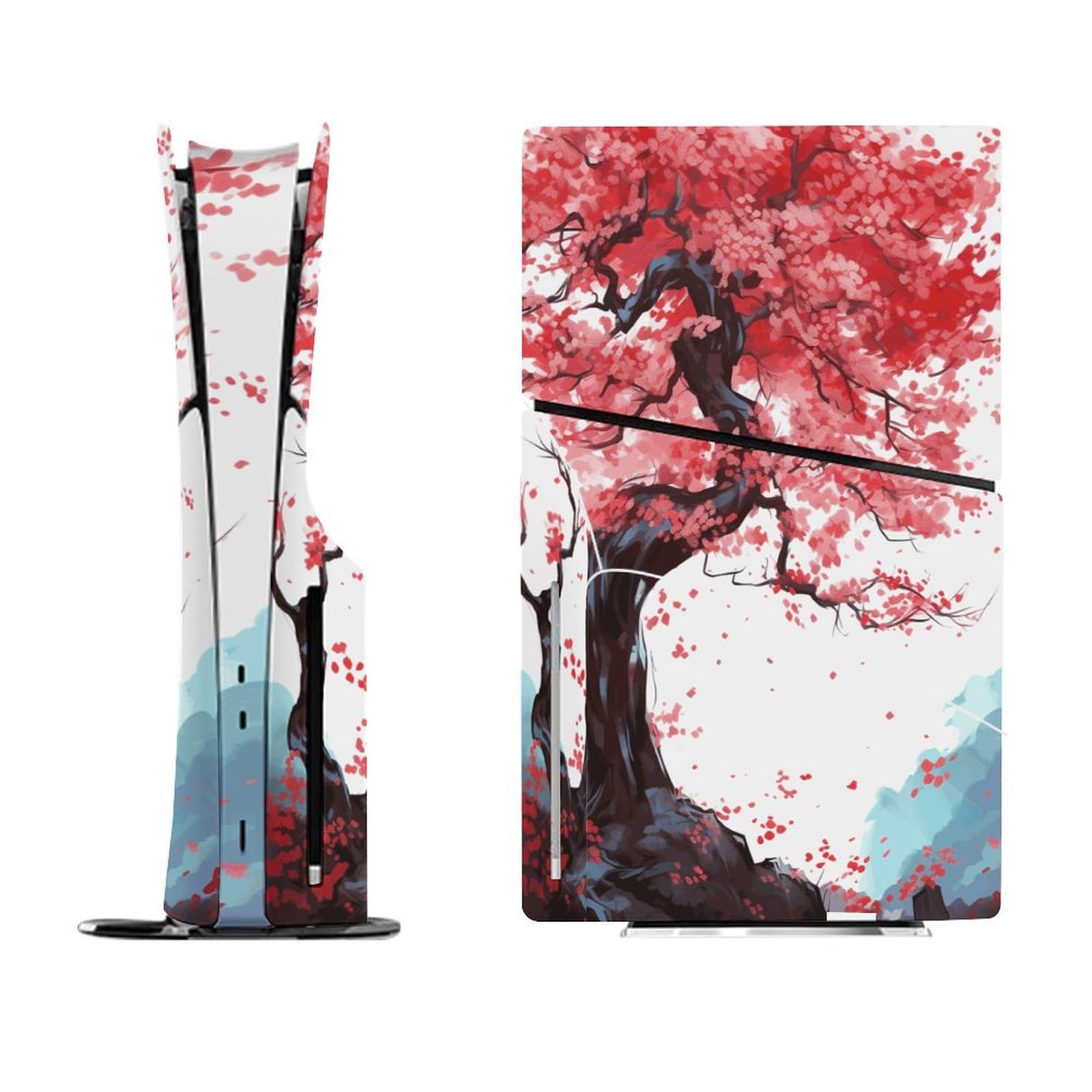 Skin adesiva per PS5 Slim Disc Cherry Tree Blossom Skin Console Controller Accessori Cover Skin Anime Vinyl Cover Sticker Set completo per Playstation5 Slim Disk Edition