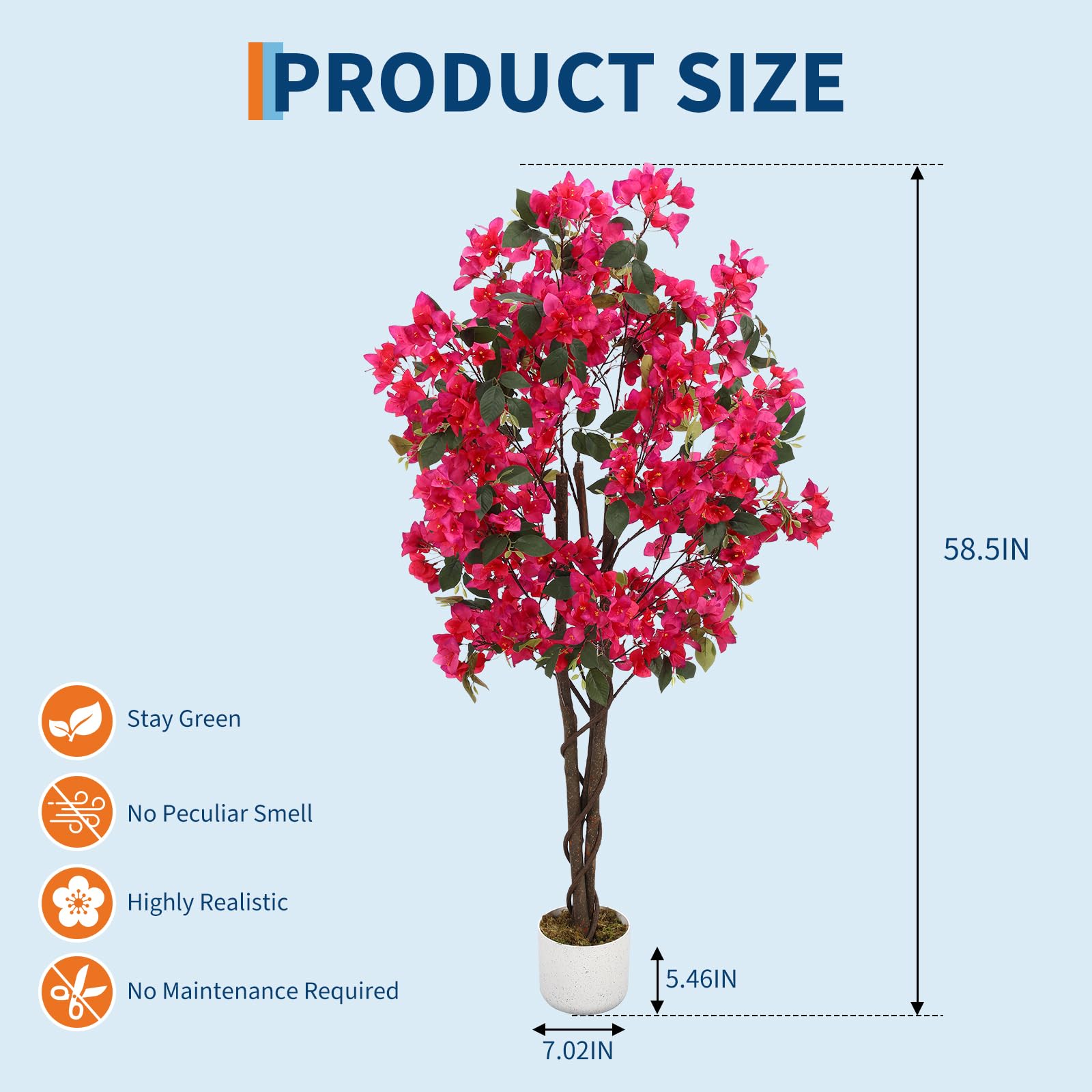 GarveeLife Planta Artificial Bouganvillas Árbol Buganvillas Artificiales Resistente al Invierno Planta 120 cm/150 cm Flores Árbol Artificial En Maceta