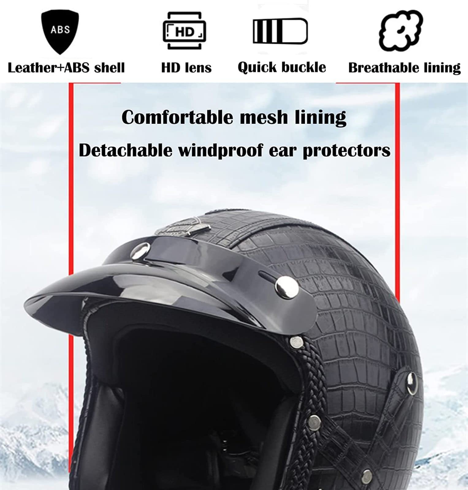 EBAYIN Rétro Harley Moto Demi-Casque 3/4 Casque Jet Casque Open Face Casque Adulte Sécurité Collision Casquette avec Masque Visage Dot ECE Approuvé Cruiser Chopper Scooter Casque,J-XL=（61~62cm）
