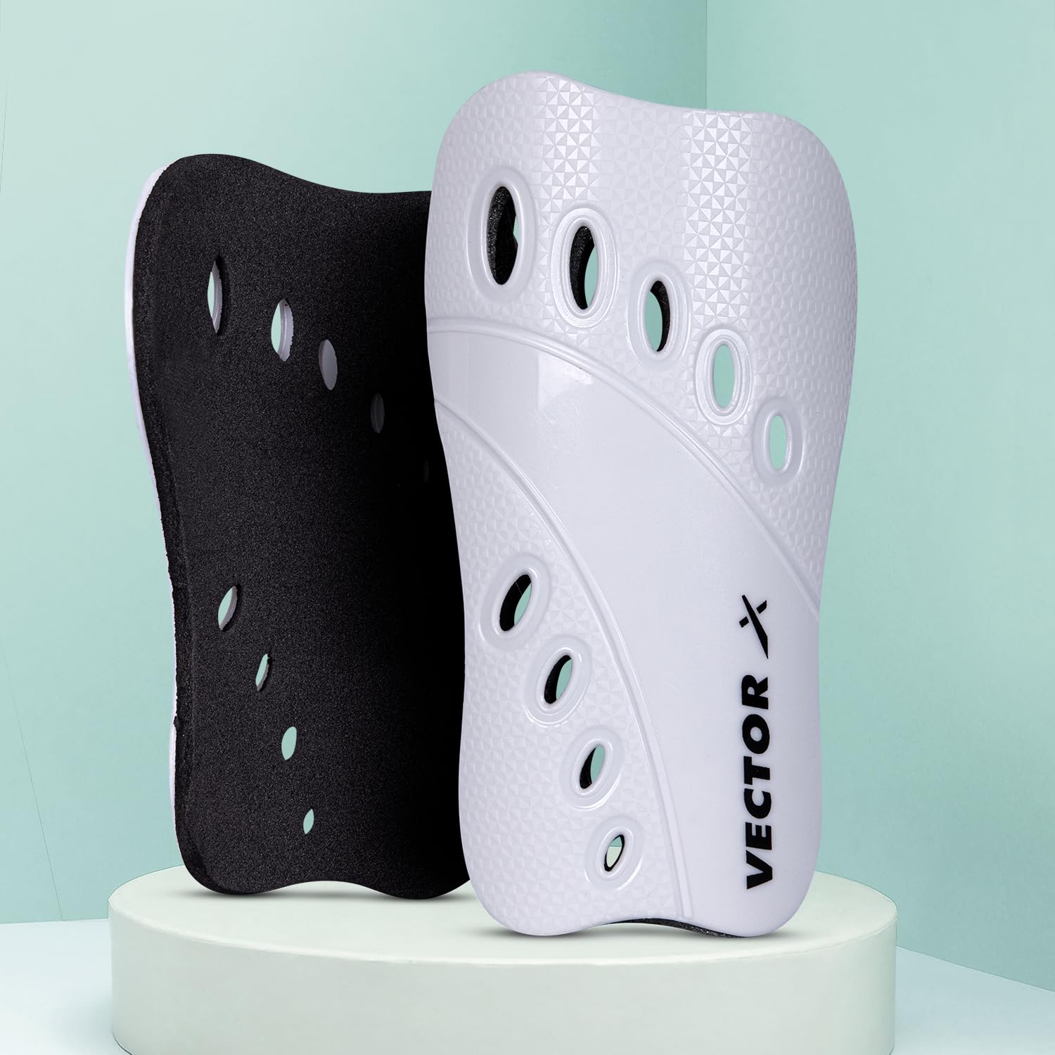 Vector X V2 Football Protection Shin Guard/Shinpad | Durable | Lightweight (L, White)