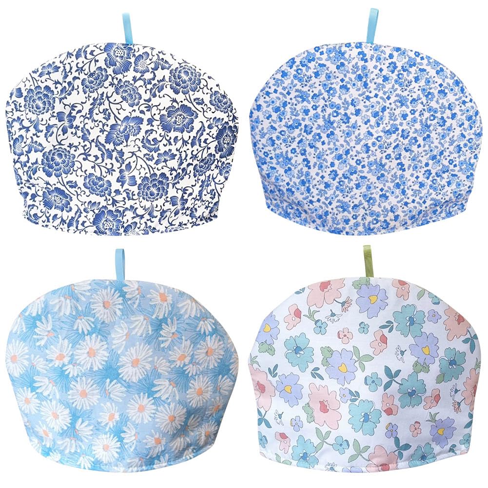 ZUYYON 4 Pcs Tea Cozy Printed Teapot Dust Cover Cotton Tea Pot Decorative Cover Insulated Tea Cosy Tea Kettle Quilt for Kitchen Table Hotel Tea Party Restaurant