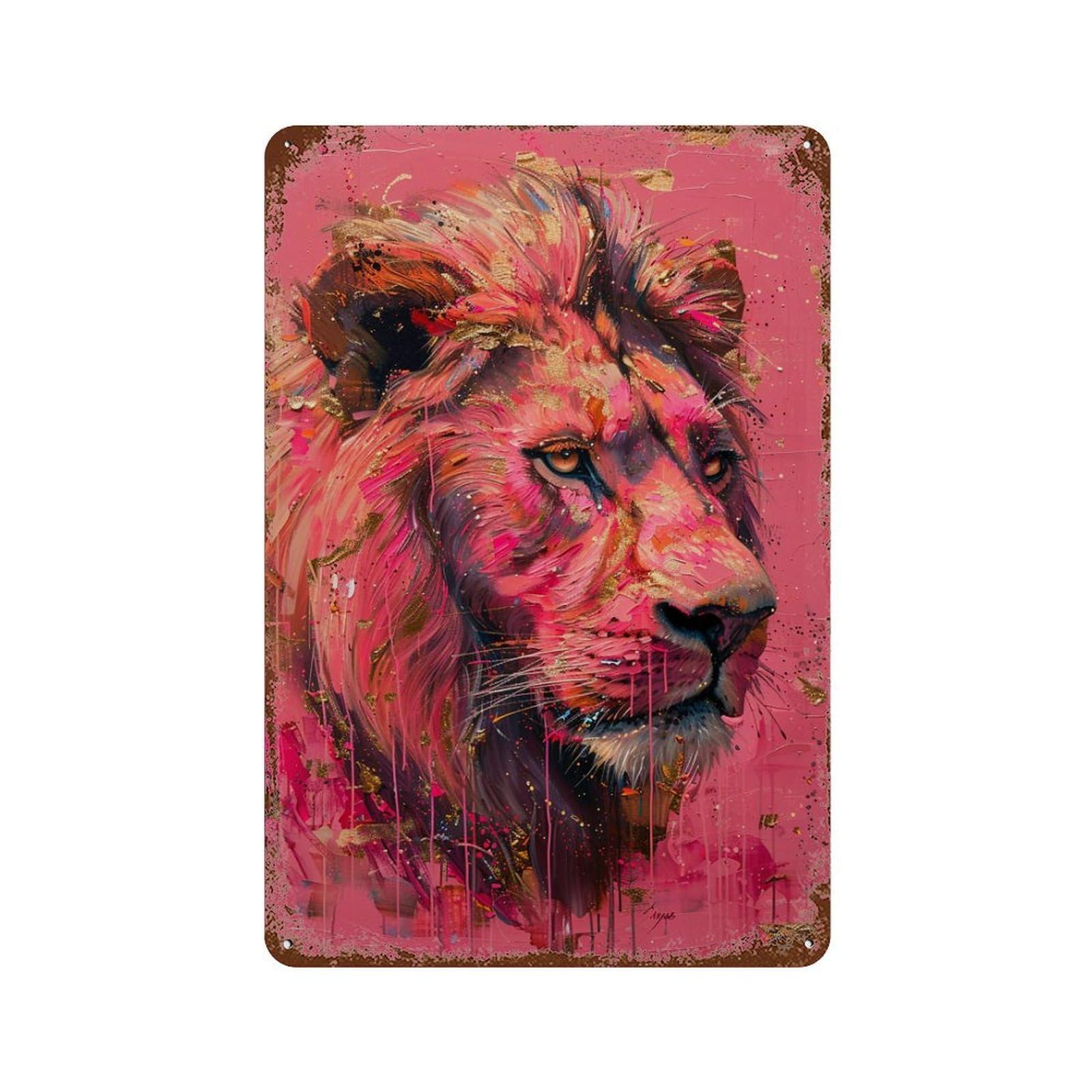 Garage Style Colorful Lion Portrait Art Print Rusty Metal Tin Sign 11.8"x7.9", Classic Wall Plaque for Bar And Workshop