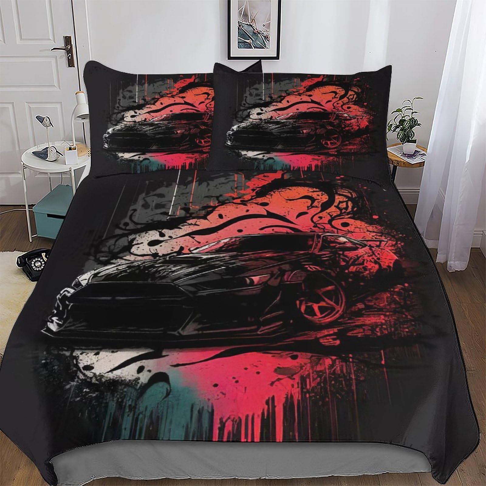 Housse de couette voiture imprimé sport 200x200cm pour lit double