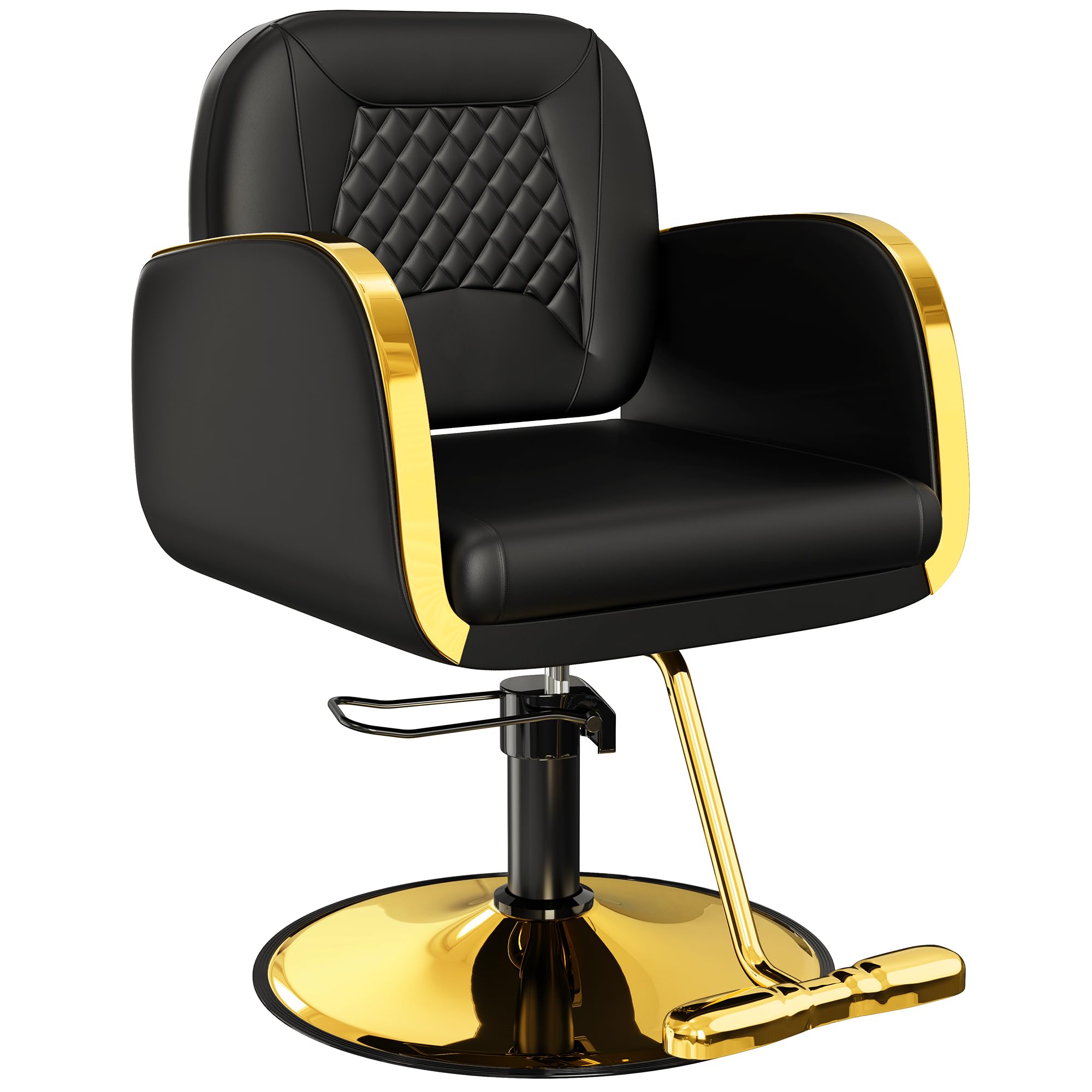Baasha Premium Black and Gold Salon Chair for Hair Stylist, with Upgraded Durable Material, 360 Degree Swivel, Luxury Gold Armrests, Styling Chair