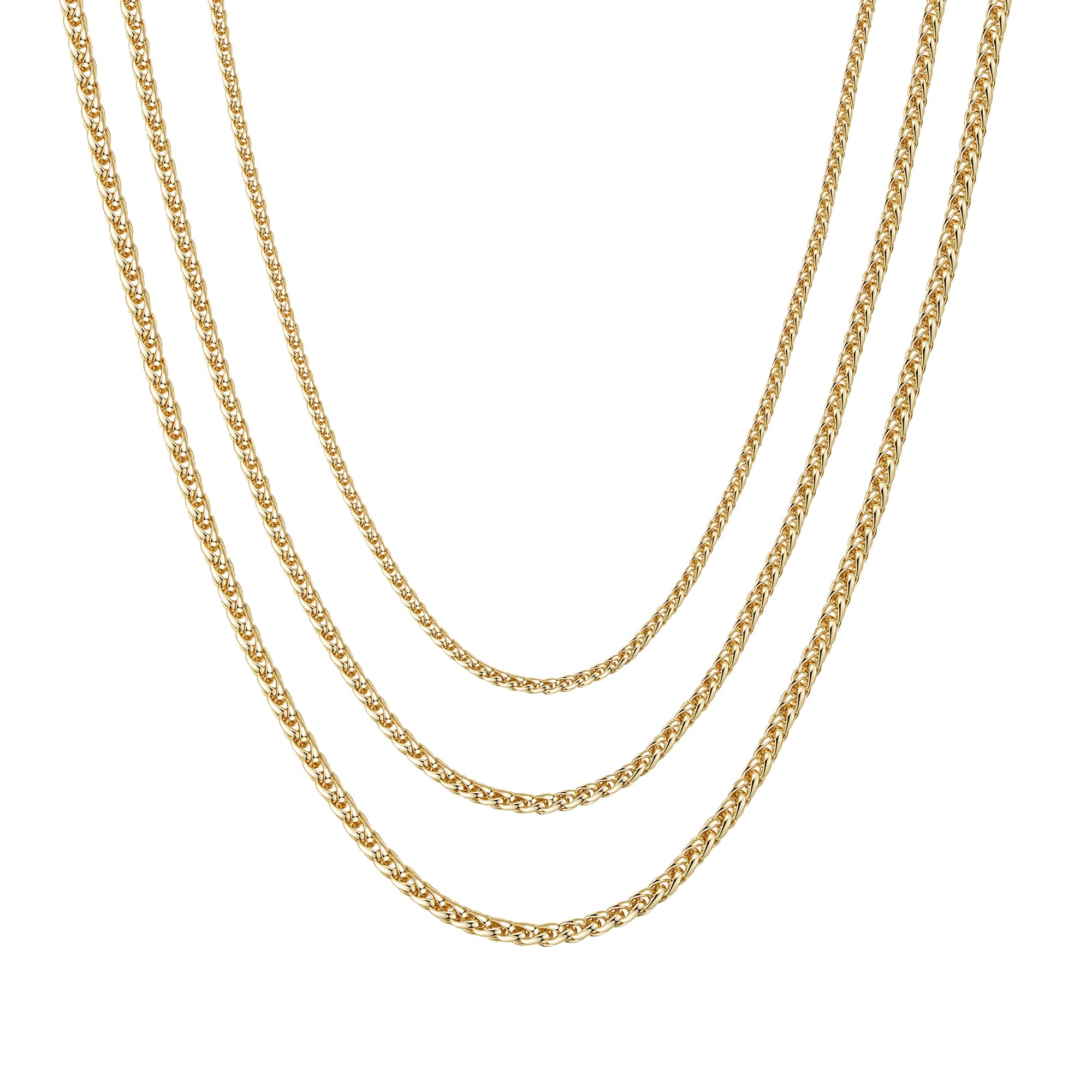 DJADEE Chaîne torsadée en or plaqué or 24 carats, imperméable, hypoallergénique, 3, 4, 5 mm, poli miroir