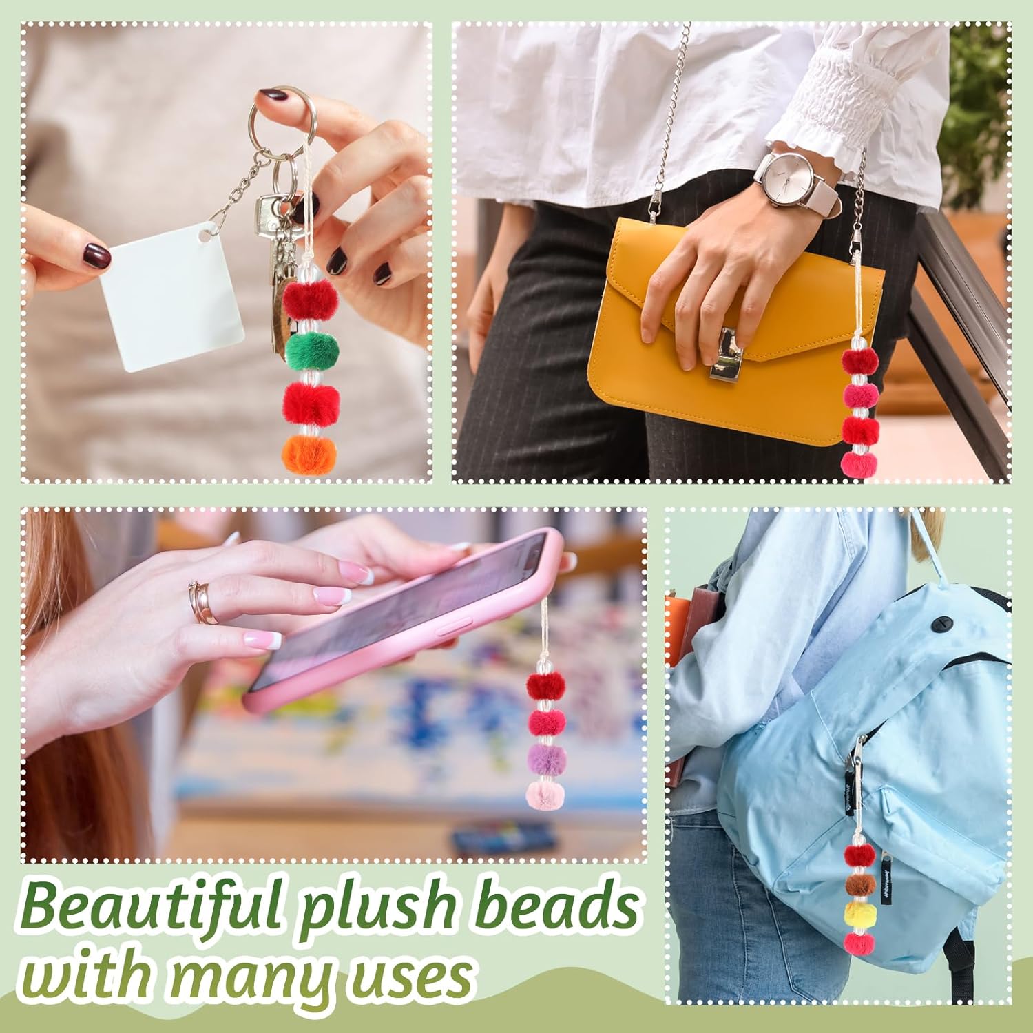 Ferreve 360 Pcs Fuzzy Poms Beads for Pens Bulk Holiday Soft Fluffy Spacer and Clear Beads for DIY Bracelet Keychain Handicrafts Making Jewelry Accessories Gift Easter Supplies(Mlticolor)