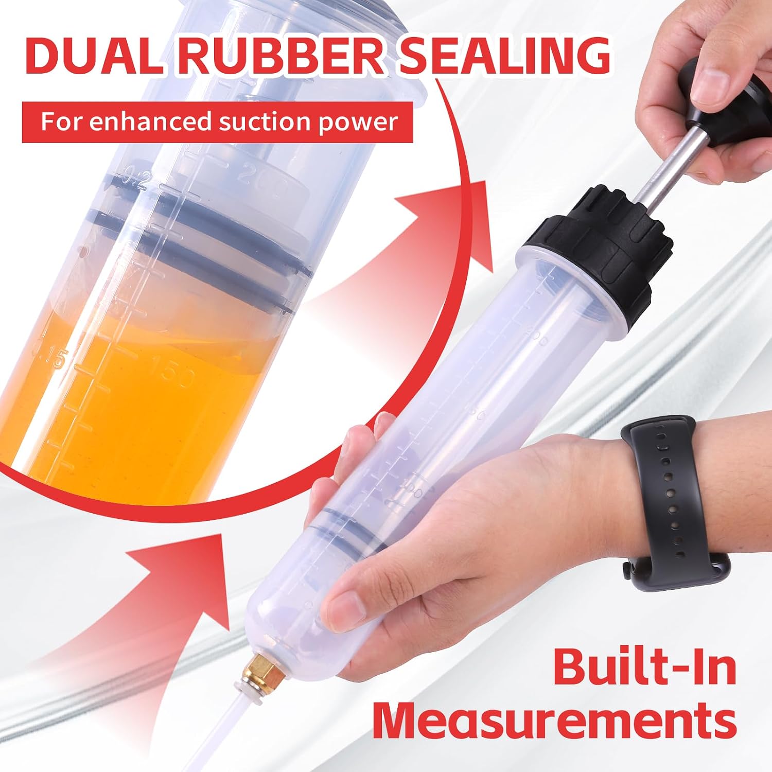 MaxWorks Manual Fluid Extraction and Filling Pump 200cc 7oz Multi Purpose Syringe Suction Gun for Oil Brake Fluid Coolant and Gear Lube with Extension Hoses (51044)