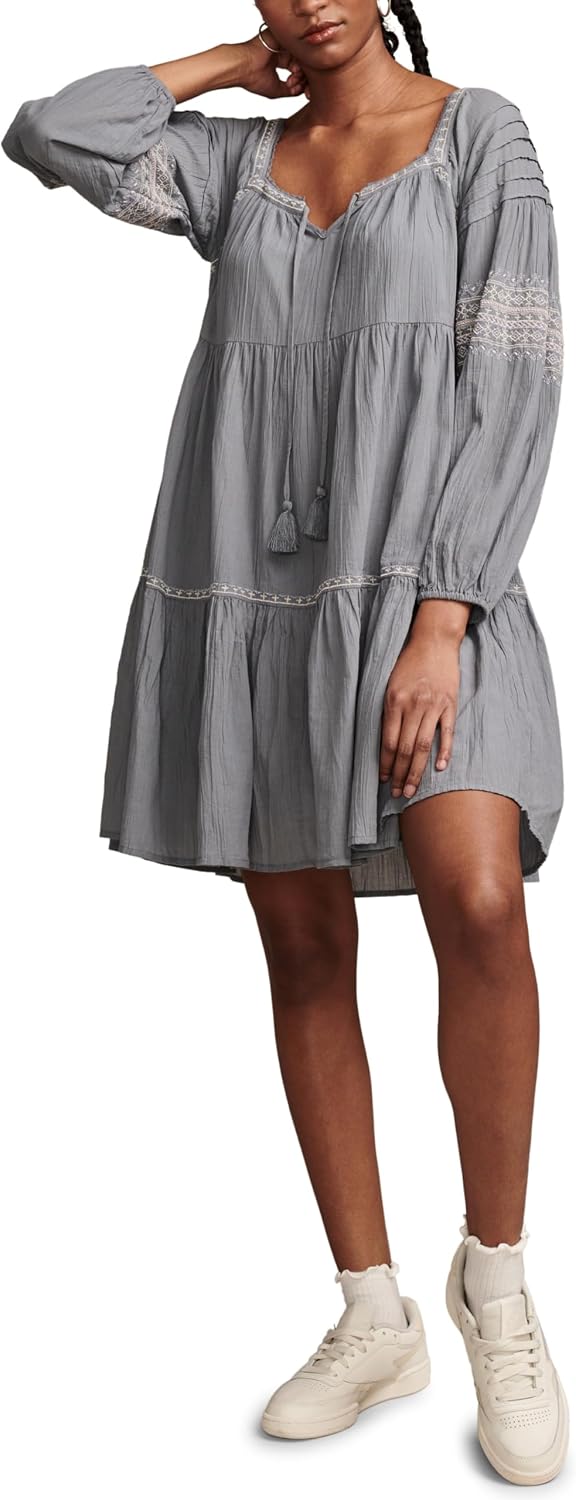 Lucky Brand Embroidered Tiered Long Sleeve Mini