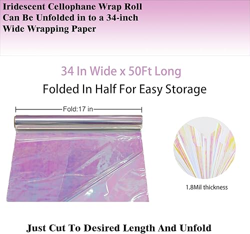Vista 20 de CMFYHM Rollo de celofán negro iridiscente I de 34 pulgadas de ancho x 50 pies de largo, violonchelo colorido, perfecto para cestas, regalos