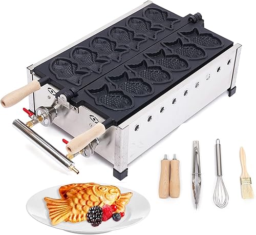 Máquina comercial para hacer gofres de pescado Taiyaki de acero inoxidable con forma de pescado helado máquina para panqueques molde doble sartén