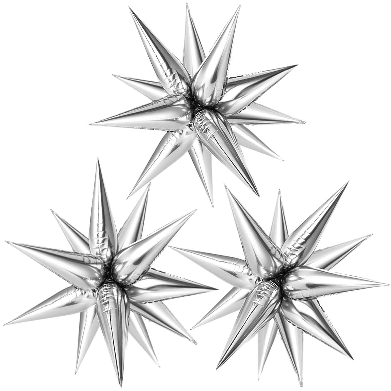 36 Pcs Silver Star Balloons Explosion 12 Point Foil Cone Balloons Magic Starburst Balloons Large for Wedding, Anniversary, Backdrop, Birthday Party Decorations