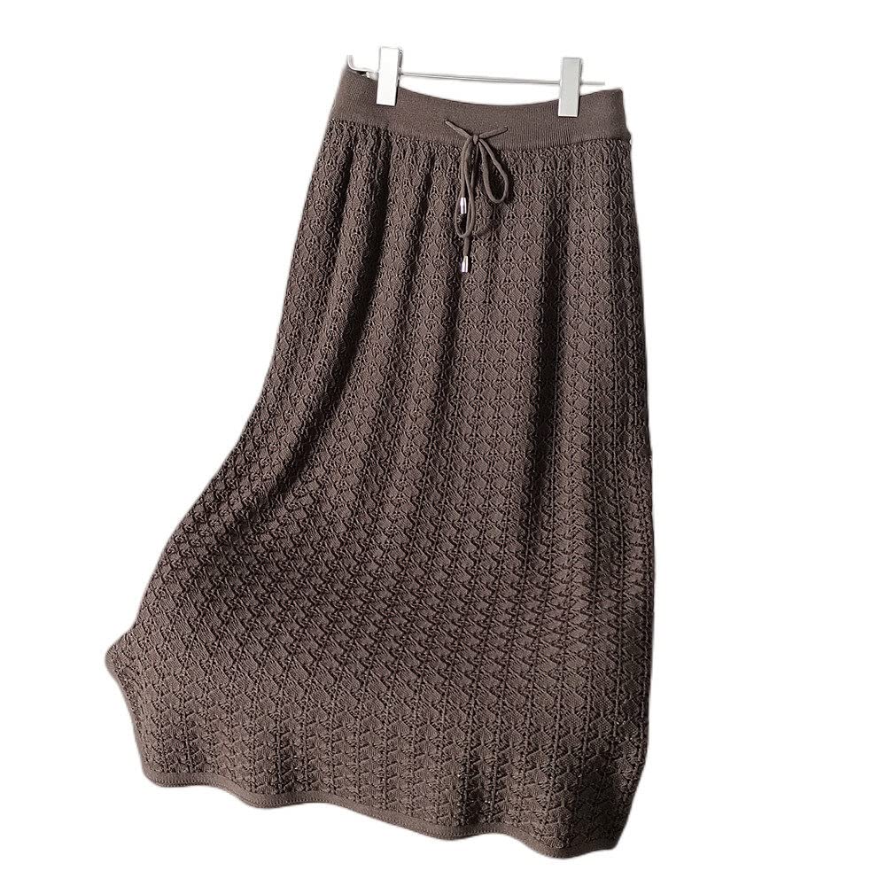 Röcke Damen,Damen Midi Rock Braun Elastic High Taille Gestrickte Spitze Cutout Gerader Rock Slit A-Line Ruched Elegant Herbst Winter Lange Röcke Für Mädchen Damen
