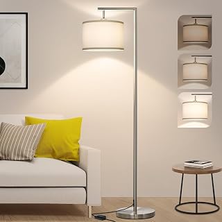 Modern Floor Lamp, Montage Silver Floor Lamp Fully Dimmable Standing Accent Lamp Tall Pole Light with Adjustable Head, LED Reading Standing Light for Livingroom Bedroom, 9W Bulb Included