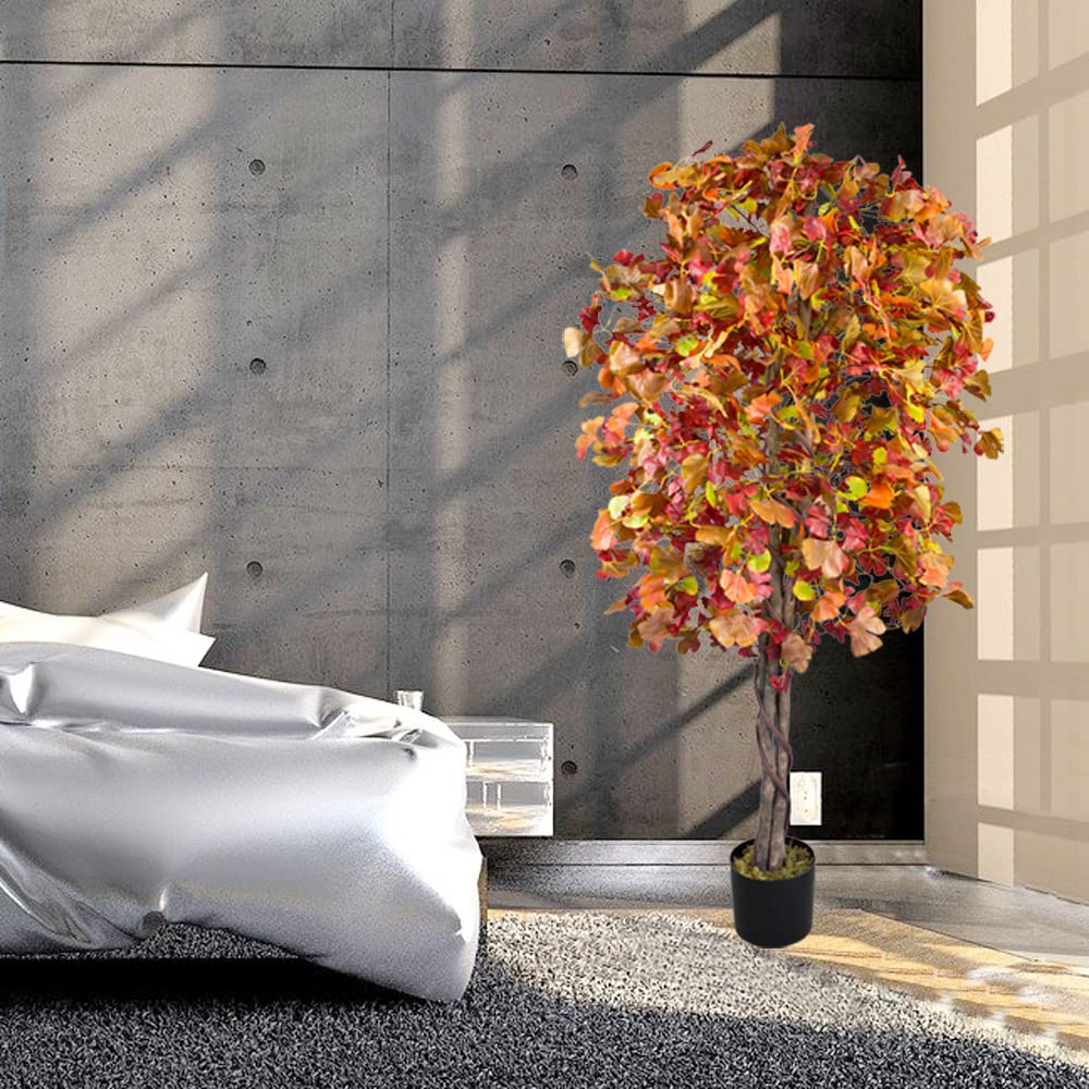Decovego Ginkgo - Árbol de ginkgo artificial con madera real, 180 cm, decoración de interiores, planta de arte como real en maceta