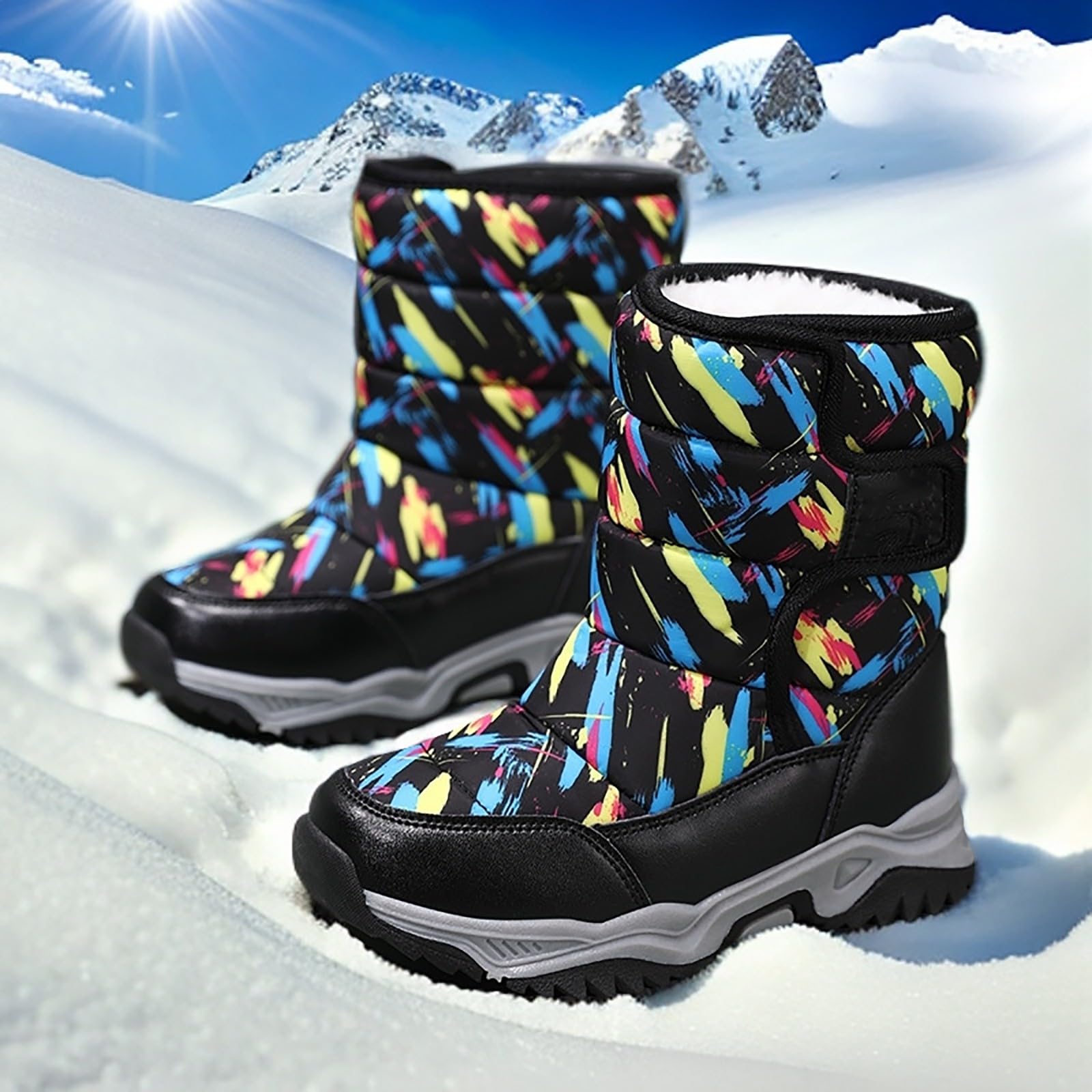 Stivali da neve invernali per bambini, foderati in pile, caldi, antiscivolo, impermeabili, imbottiti, a metà polpaccio, camminate, escursionismo, scarpe da ginnastica termiche imbottite