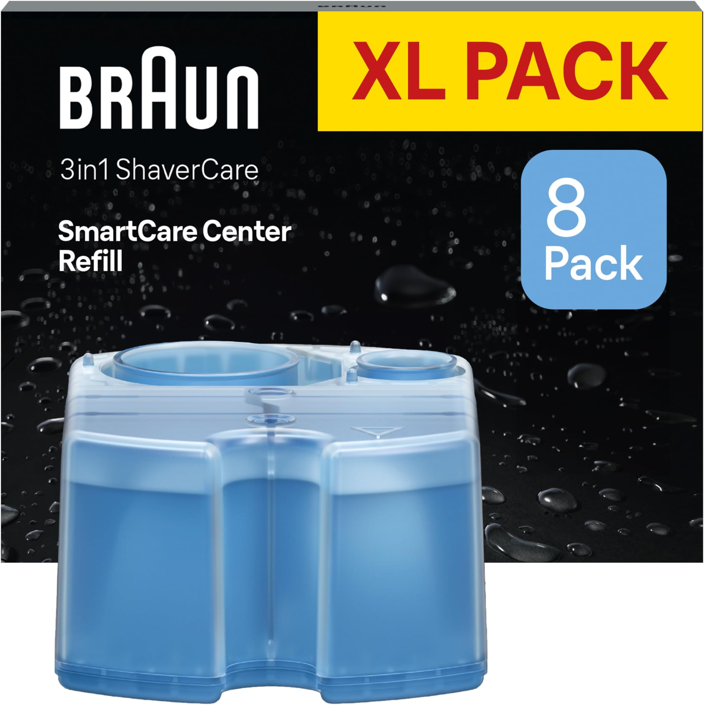 Original Shaver Care SmartCare Centre Refill Cartridges, Cleans 10x Better Than Water, 3in1 Formula with Lemon Fresh Scent, Hygienic Cleaning to Remove Hair & Skin Particles, 8 Pack